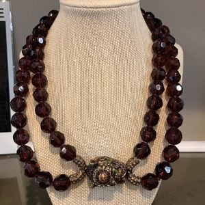 Heidi Daus Glittering Guardian Fu Dog Pendant w-Purple Beaded Necklace